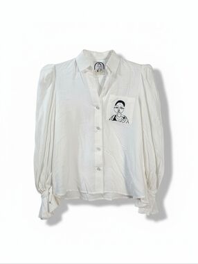 Whencut Goddamn Silk Blend Hand Embroidered White Blouse